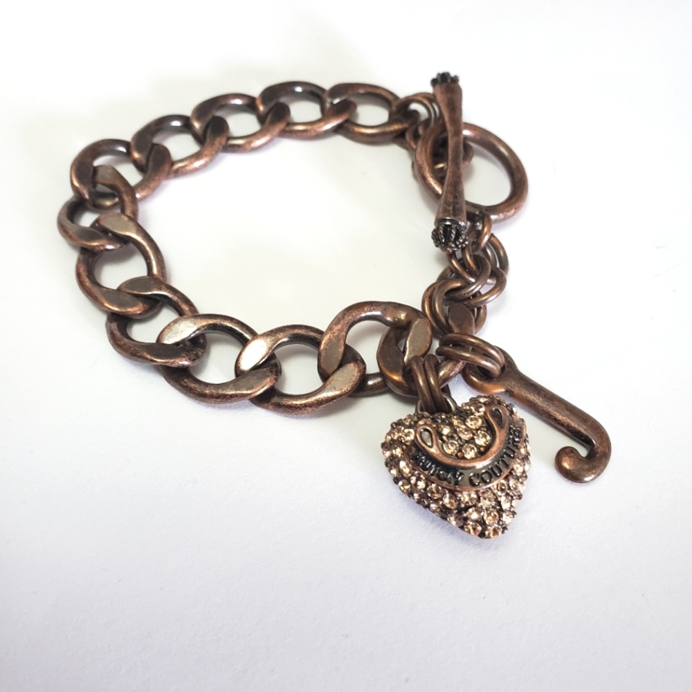 Juicy Couture - Y2K Antiqued Copper Link Bracelet with Pave Heart